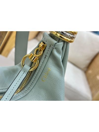 Chloe Small Bracelet Hobo Shoulder Crossbody Bag Light Blue Grained Leather - Detail view 2