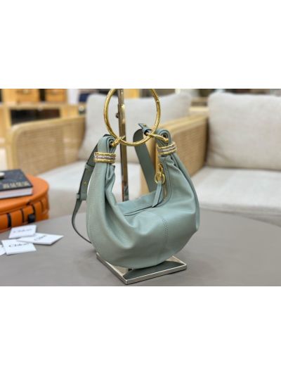 Chloe Small Bracelet Hobo Shoulder Crossbody Bag Light Blue Grained Leather - Detail view 3