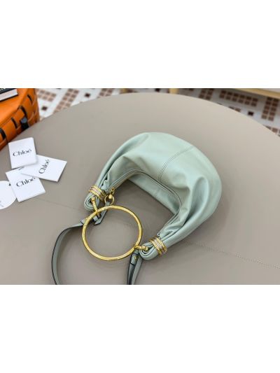 Chloe Small Bracelet Hobo Shoulder Crossbody Bag Light Blue Grained Leather - Detail view 4