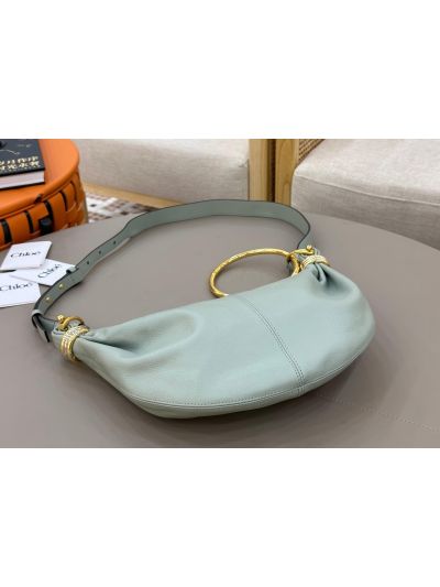 Chloe Small Bracelet Hobo Shoulder Crossbody Bag Light Blue Grained Leather - Detail view 7