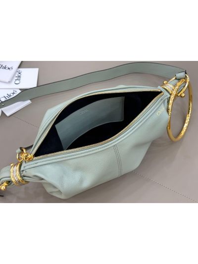 Chloe Small Bracelet Hobo Shoulder Crossbody Bag Light Blue Grained Leather - Detail view 8