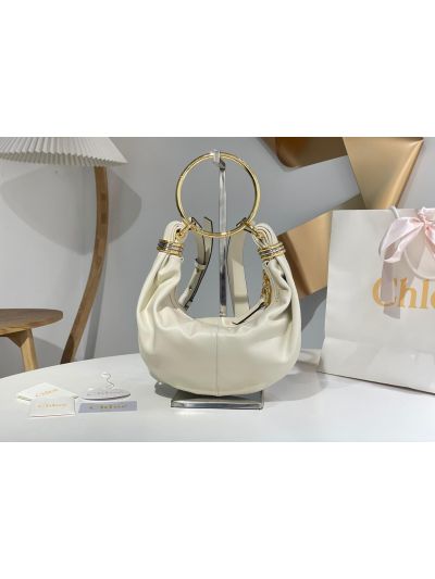 Chloe Small Bracelet Hobo Shoulder Crossbody Bag Off White Grained Leather
