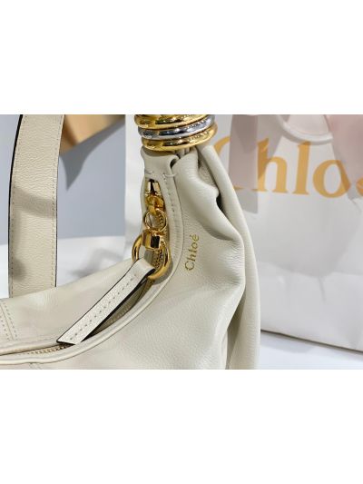 Chloe Small Bracelet Hobo Shoulder Crossbody Bag Off White Grained Leather - Detail view 2