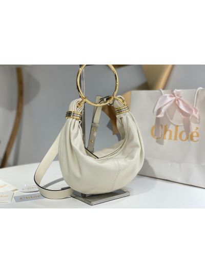 Chloe Small Bracelet Hobo Shoulder Crossbody Bag Off White Grained Leather - Detail view 3