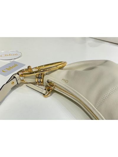 Chloe Small Bracelet Hobo Shoulder Crossbody Bag Off White Grained Leather - Detail view 4