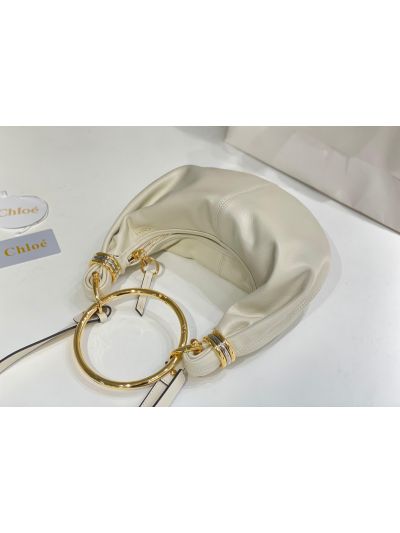 Chloe Small Bracelet Hobo Shoulder Crossbody Bag Off White Grained Leather - Detail view 5