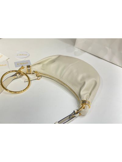 Chloe Small Bracelet Hobo Shoulder Crossbody Bag Off White Grained Leather - Detail view 6