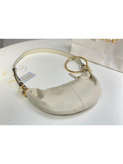 Chloe Small Bracelet Hobo Shoulder Crossbody Bag Off White Grained Leather - Detail view 7
