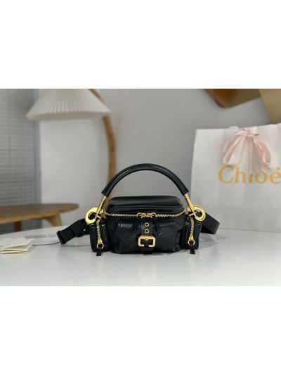 Chloe Small Camera Shoulder Crossbody Bag Black Shiny Leather - Main view