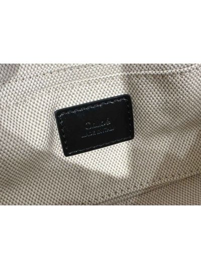 Chloe Small Camera Shoulder Crossbody Bag Black Shiny Leather - Detail view 9