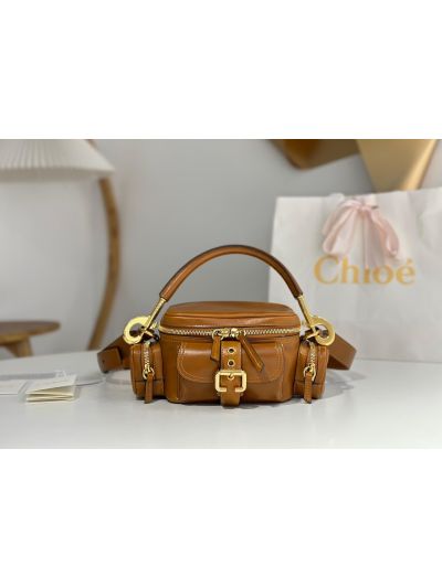 Chloe Small Camera Shoulder Crossbody Bag Brown Shiny Leather - Main view