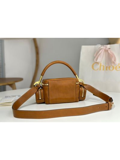 Chloe Small Camera Shoulder Crossbody Bag Brown Shiny Leather - Detail view 5