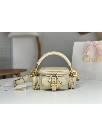 Chloe Small Camera Shoulder Crossbody Bag Off White Shiny Leather - Main view