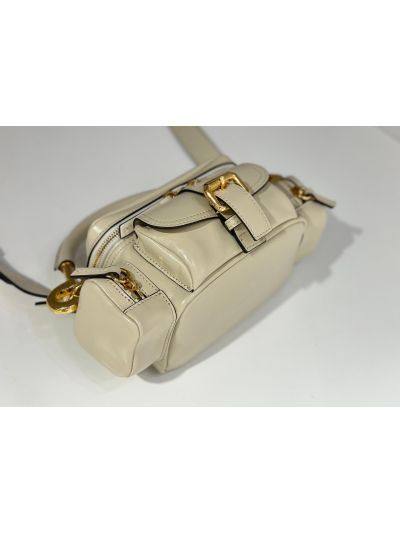 Chloe Small Camera Shoulder Crossbody Bag Off White Shiny Leather - Detail view 5