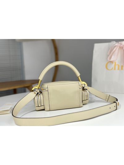 Chloe Small Camera Shoulder Crossbody Bag Off White Shiny Leather - Detail view 6