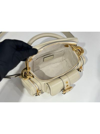Chloe Small Camera Shoulder Crossbody Bag Off White Shiny Leather - Detail view 8