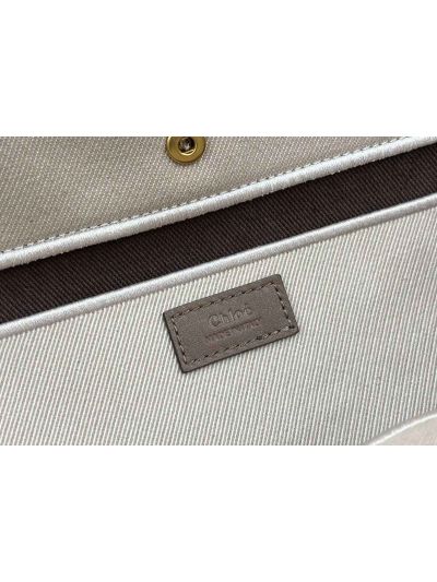 Chloe Small Carry Tote Shoulder Bag Beige Cotton Canvas - Detail view 8