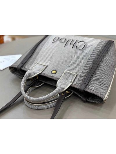 Chloe Small Carry Tote Shoulder Bag Gray Cotton Canvas - Detail view 5