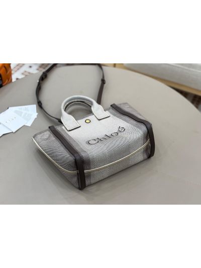 Chloe Small Carry Tote Shoulder Bag Gray Cotton Canvas - Detail view 6