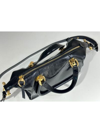 Chloe Small Paraty 24 Shoulder Crossbody Bag Black Shiny Leather - Detail view 6
