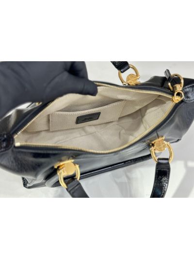 Chloe Small Paraty 24 Shoulder Crossbody Bag Black Shiny Leather - Detail view 7