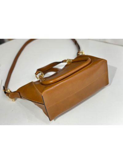 Chloe Small Paraty 24 Shoulder Crossbody Bag Brown Shiny Leather - Detail view 5