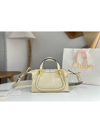 Chloe Small Paraty 24 Shoulder Crossbody Bag Off White Shiny Leather - Main view