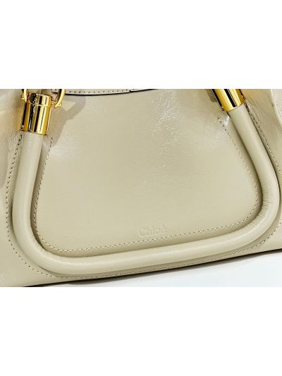 Chloe Small Paraty 24 Shoulder Crossbody Bag Off White Shiny Leather - Detail view 2