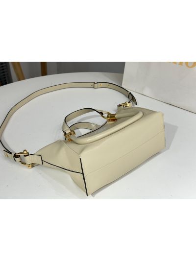 Chloe Small Paraty 24 Shoulder Crossbody Bag Off White Shiny Leather - Detail view 7