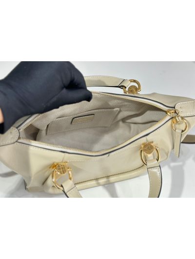 Chloe Small Paraty 24 Shoulder Crossbody Bag Off White Shiny Leather - Detail view 8