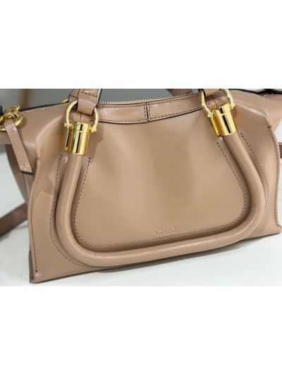 Chloe Small Paraty 24 Shoulder Crossbody Bag Woodrose Shiny Leather - Detail view 2