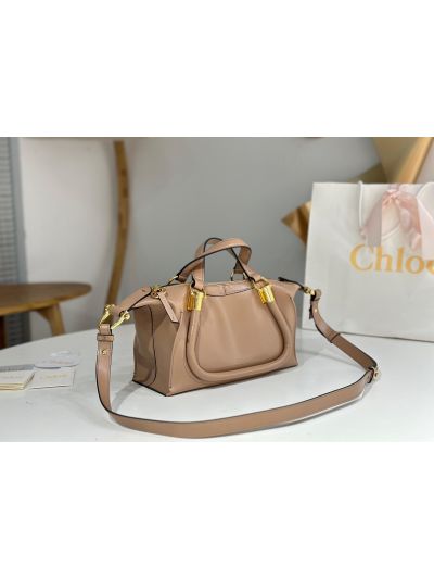 Chloe Small Paraty 24 Shoulder Crossbody Bag Woodrose Shiny Leather - Detail view 3