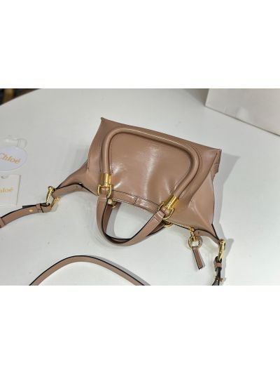 Chloe Small Paraty 24 Shoulder Crossbody Bag Woodrose Shiny Leather - Detail view 5