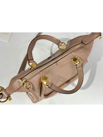 Chloe Small Paraty 24 Shoulder Crossbody Bag Woodrose Shiny Leather - Detail view 7