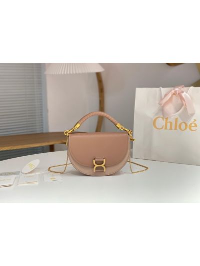 Chloe Small Pink Leather Marcie Chain Top Handle Flap Shoulder Bag