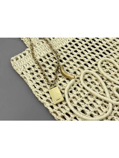 Chloe Small Raffia Summer Banana Tote Bag Beige - Detail view 4
