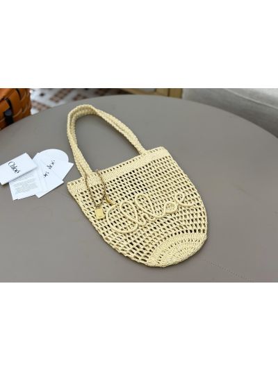 Chloe Small Raffia Summer Banana Tote Bag Beige - Detail view 5