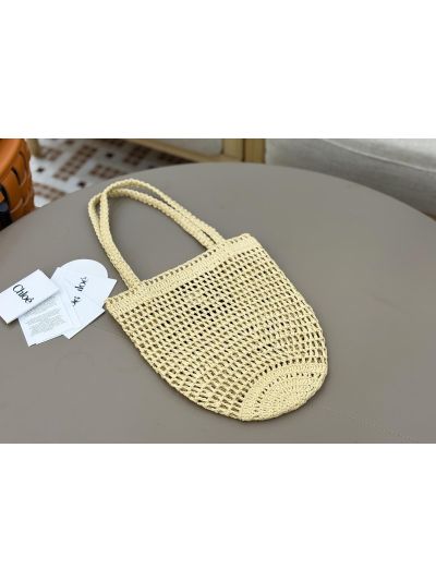 Chloe Small Raffia Summer Banana Tote Bag Beige - Detail view 6