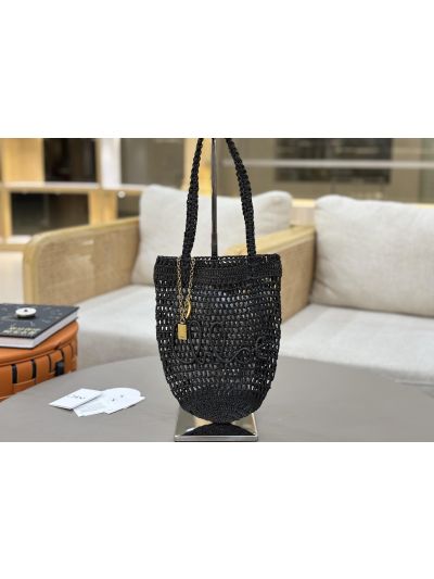 Chloe Small Raffia Summer Banana Tote Bag Black