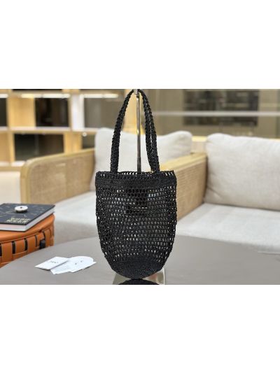 Chloe Small Raffia Summer Banana Tote Bag Black - Detail view 2