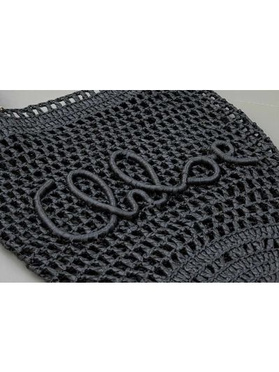 Chloe Small Raffia Summer Banana Tote Bag Black - Detail view 3