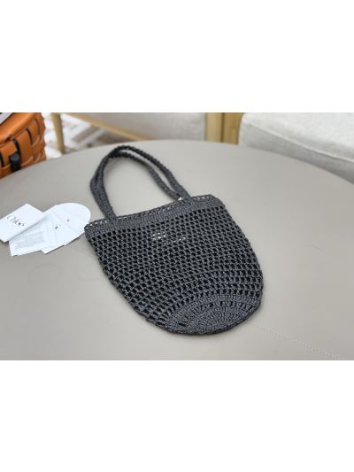 Chloe Small Raffia Summer Banana Tote Bag Black - Detail view 6