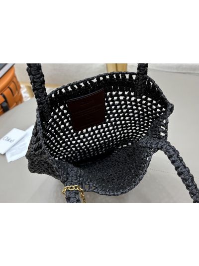 Chloe Small Raffia Summer Banana Tote Bag Black - Detail view 7