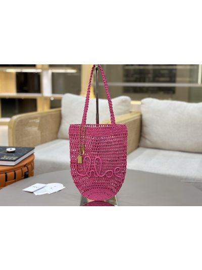Chloe Small Raffia Summer Banana Tote Bag Fuchsia Pink - Main view