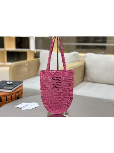 Chloe Small Raffia Summer Banana Tote Bag Fuchsia Pink - Detail view 2