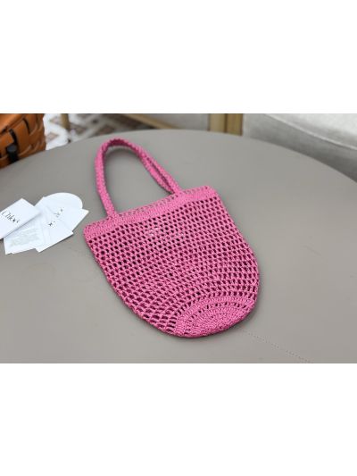 Chloe Small Raffia Summer Banana Tote Bag Fuchsia Pink - Detail view 6