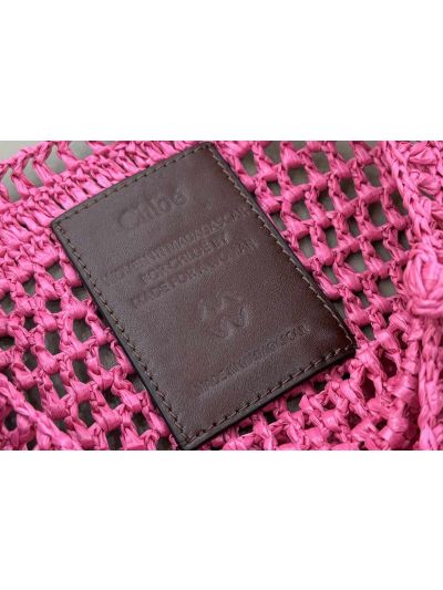 Chloe Small Raffia Summer Banana Tote Bag Fuchsia Pink - Detail view 8