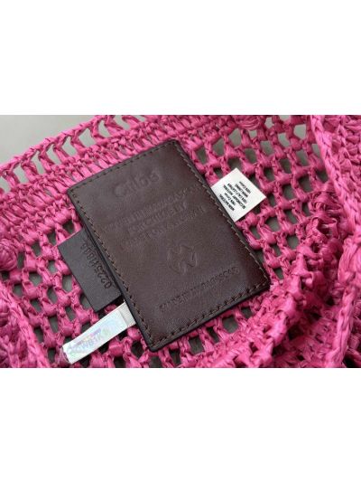 Chloe Small Raffia Summer Banana Tote Bag Fuchsia Pink - Detail view 9
