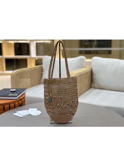Chloe Small Raffia Summer Banana Tote Bag Gray