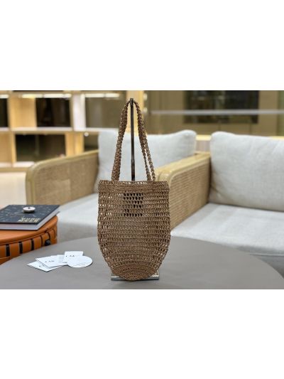 Chloe Small Raffia Summer Banana Tote Bag Gray - Detail view 2